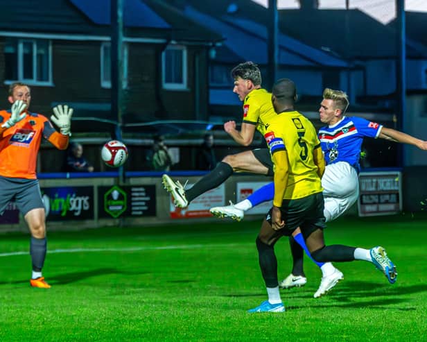 Striekr Jake Charles signs new deal with Whitby Town FC until 2026. Photo by Brian Murfield