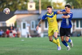 Dom Tear scored the third goal for Boro at Pickering Town on Friday night. Photo by Zach Forster