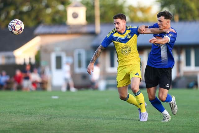 Dom Tear scored the third goal for Boro at Pickering Town on Friday night. Photo by Zach Forster