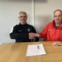 Steve Brennan (Scarborough Football Scholarship Director) and Adrian Costello (Bridlington Town manager) agree the new partnership.