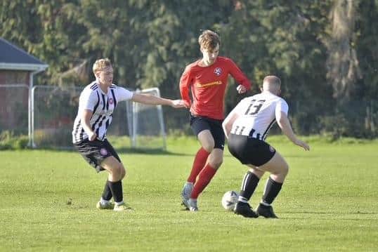 Fin Waldron netted for Pocklington Town 2nds in the 6-5 win at Hemingbrough United. Photo by Andy Nelson Photography