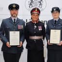 HM Lord-Lieutenant of North Yorkshire Johanna Ropner (centre) with Andrew and Emma Lister.