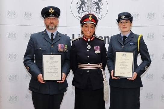 HM Lord-Lieutenant of North Yorkshire Johanna Ropner (centre) with Andrew and Emma Lister.