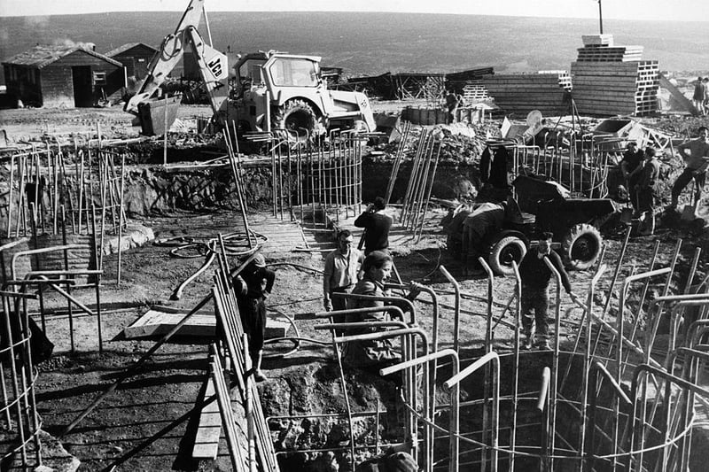 14th March 1961:  Steel for the concrete foundations of the radar dome building is being worked on.