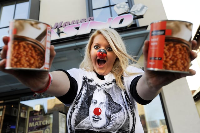 Bean me up!! Opera House Casino worker Ashleigh Nellist in going to sit in bath tub of beans, in the casino window, from 5pm-5am on Red Nose Day. 110958f, pic by Andrew Higgins