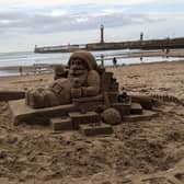 This wonderful sand sculpture on Whitby beach of Santa on his sleigh - in July!