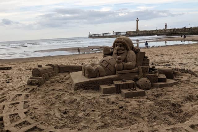 This wonderful sand sculpture on Whitby beach of Santa on his sleigh - in July!