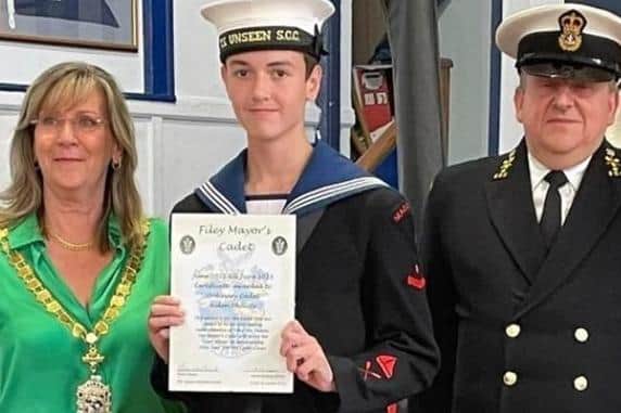 Aiden Phillip with his Filey Mayor's Cadet certificate.