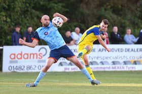 Luca Colville scores the Boro goal in the 1-1 draw at Beverley Town. Photo by Zach Forster