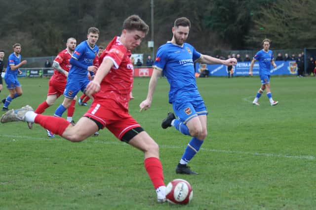 Bridlington Town in action during their 3-2 win on the road at Pontefract Collieries. Photo by TCF Photography