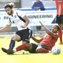 Alex Purver, in action for Guiseley v Nuneaton Town in 2018, has signed for Scarborough Athletic.