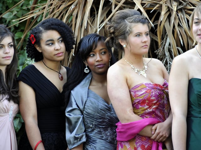 Scalby School girls on prom night at The Royal Hotel.