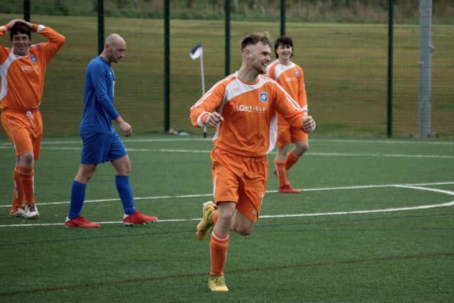 Joy for goalscorer Jordan Anderson who hit both goals for Heslerton away at Whitby Fishermen on Saturday