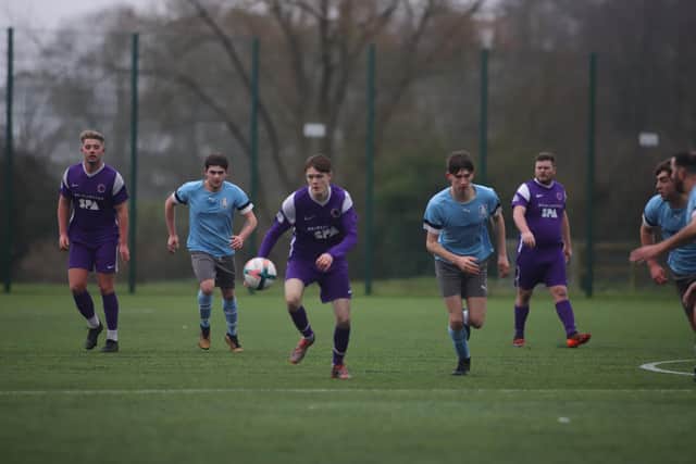 Bridlington Spa, purple kit, take on Brid Rovers Reserves. Photos by TCF Photography
