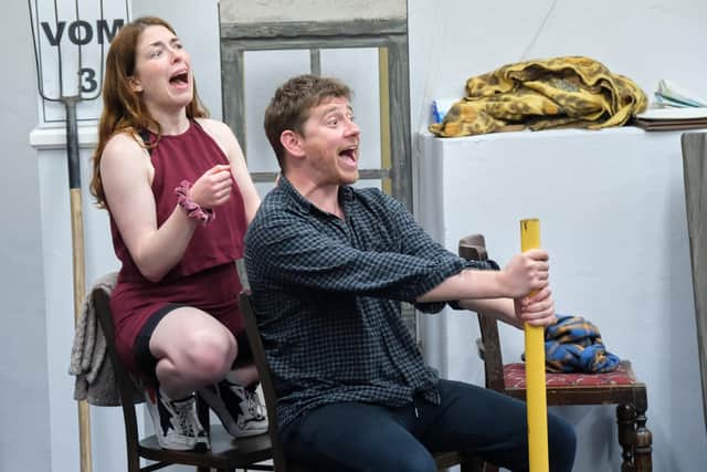 Lucy Keirl and Niall Ransome in rehearsal for The 39 Steps