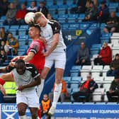 Boro skipper Will Thornton challenges for a header during the 1-1 draw at relegated AFC Telford United on Saturday. PHOTO BY ZACH FORSTER