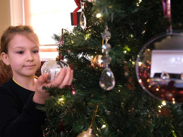 Enjoying the Christmas tree designs.
