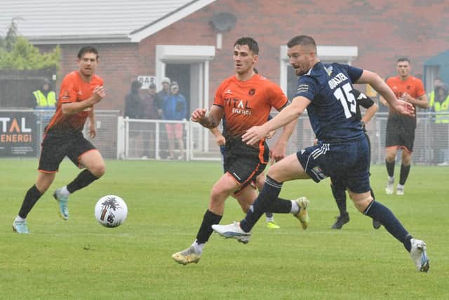 Boro defender Ryan Qualter in action at Peterborough Sports.