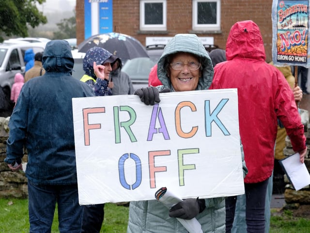 Anti fracking protesters at Burniston and Cloughton Village Hall