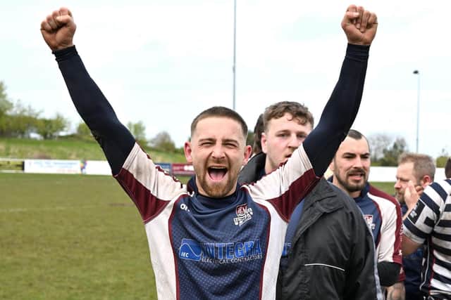 The Danesmen celebrate defeating Pocklington Pilgrims in the Merit Table semi-final on Saturday at Silver Royd.