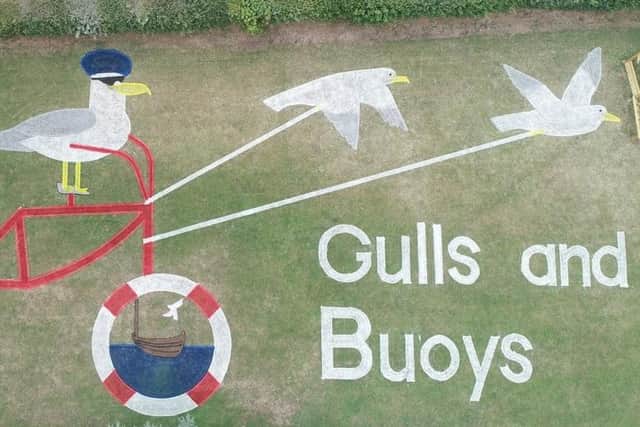 Gulls and Buoys land art at Fylingdales School.
PIcture from footage by Field of Vision.