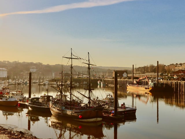 The low winter sun creates a glowing effect on Whitby harbour, by Alastair Smith.