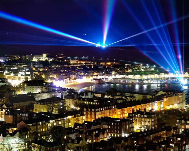 Spectacular laser show lights up Scarborough.
picture: Richard Ponter