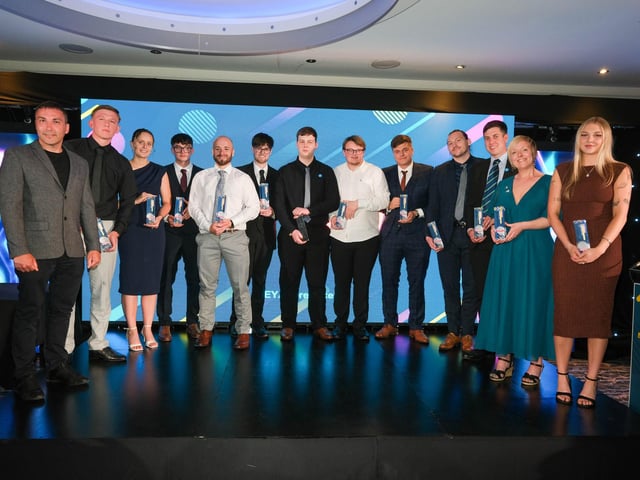 All the winners on stage at the East Yorkshire Apprenticeship Awards 2025