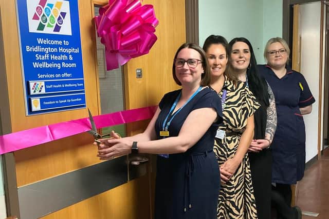 Lydia Larcum, Deputy Director of Workforce, York and Scarborough Teaching Hospitals NHS Foundation Trust, officially opens the room at Bridlington Hospital.