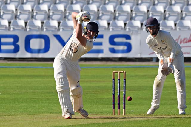 Hayden Williamson on his way to 46 for Scarborough CC 2nds at home to Sutton-on-Hull PHOTOS BY SIMON DOBSON