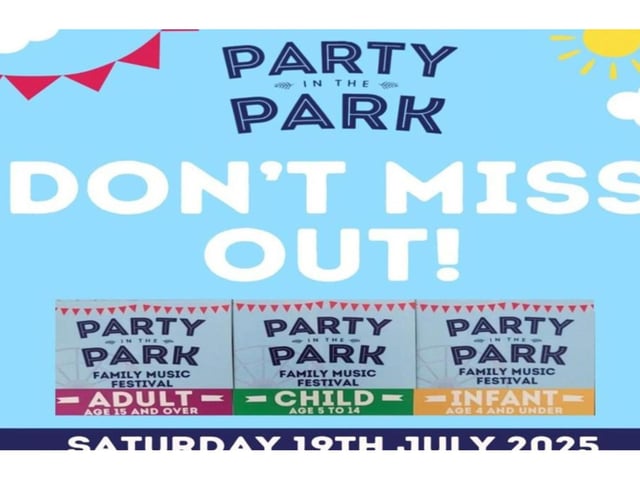 Party in the Park will take place at Bridlington Rugby Club on July 19. It is an annual family music festival with great bands set to perform. Early bird tickets: Adults £10, Under 14 yrs £5 and under 4 yrs free entry. Available at the Bridlington Rugby Club or online at eventbrite.co.uk Alternatively purchase on the day.