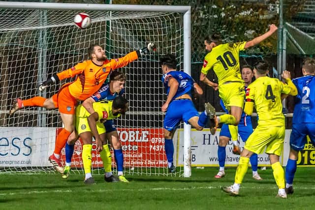 Lancaster City score their late winner at Whitby