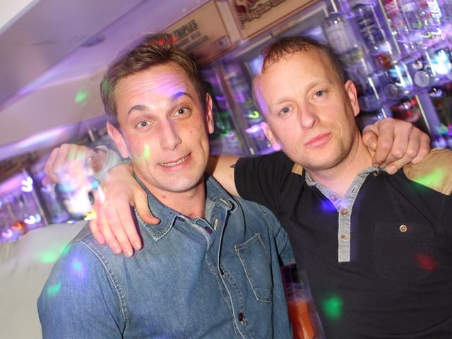 Jamie and Geoff having a cheeky ale in Snowy's.