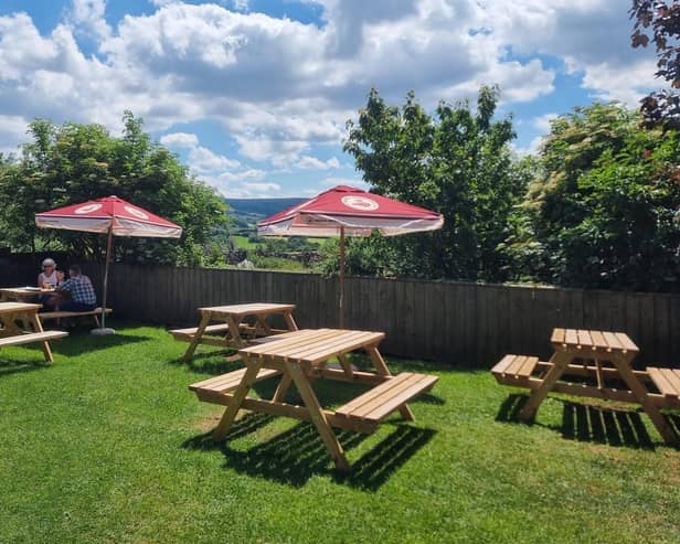 Beer garden at the Downe Arms pub in Castleton.