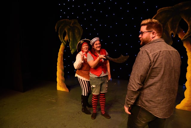 Sally Fewster, Kirsty Dixon and Chris Wales have fun in rehearsals.