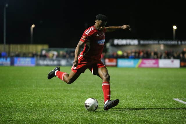 Boro defender Kieran Weledji in action during their 1-0 home loss to Southport. PHOTOS BY ZACH FORSTER