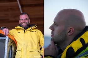 Pete Sanderson, all-weather lifeboat crew volunteer, left, and Aleks Lurans. Photo: RNLI/Mike Milner