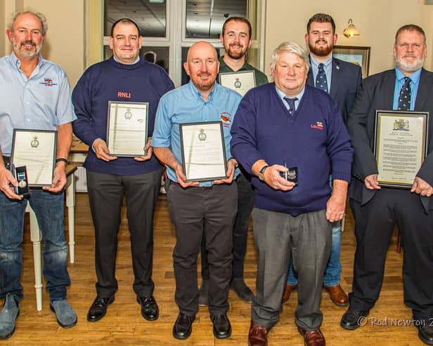 The Flamborough RNLI crew members with their well deserved awards. Photo courtesy of Rod Newton/RNLI.