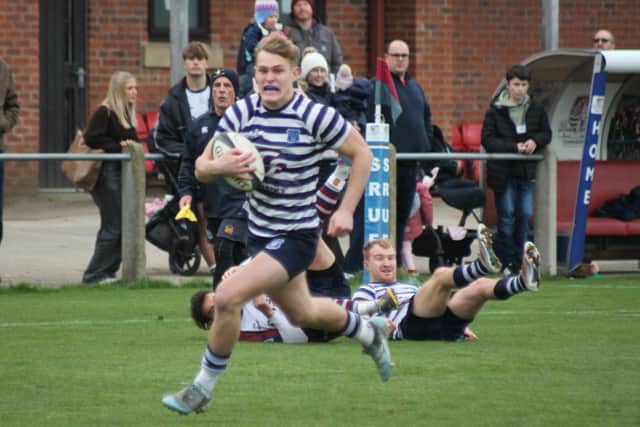 Two-try wing Flynn Sangwin sprints over for the day's first touchdown in Pocklington's victory at Scarborough.