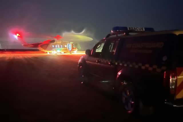The coastguard helicopter winched one of the young males to safety - Image: Bridligton Coastguard