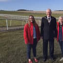 Mayor of Malton Cllr Ian Conlan with Racing Welfare’s welfare officers Harriet McHugh and Sarah Monkman.