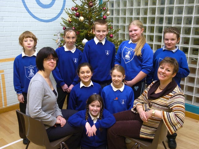 Lythe Primary School is named as the highest achieving primary school in Whitby. Pictured are headteacher Mrs Andrea Foord with teacher Mrs Lisa Armstrong and some of the pupils.