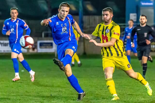 Adam Gell on the ball for Whitby Town