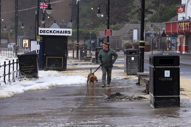 This dog and their owner are braving the storm for a rather soggy walk. Photo: Richard Ponter