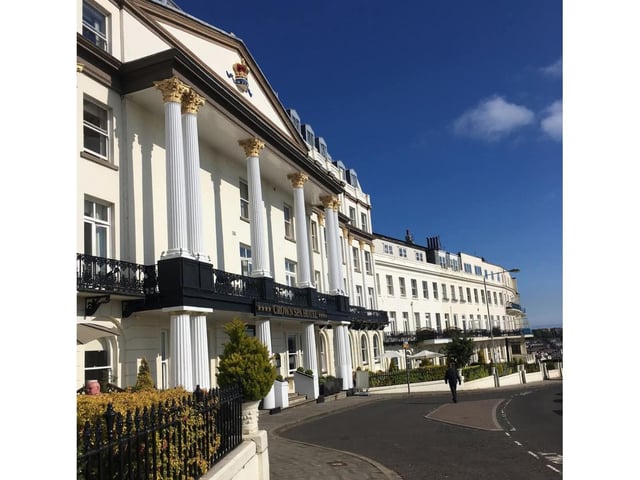 The Crown Hotel Esplanade in Scarborough looking lovely against the blue skies.