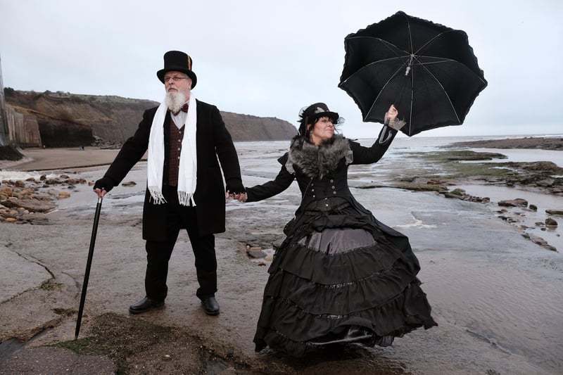 Michael Shelley and Michelle Hepworth brave the weather on the seafront as Storm Darragh hits. picture: Richard Ponter