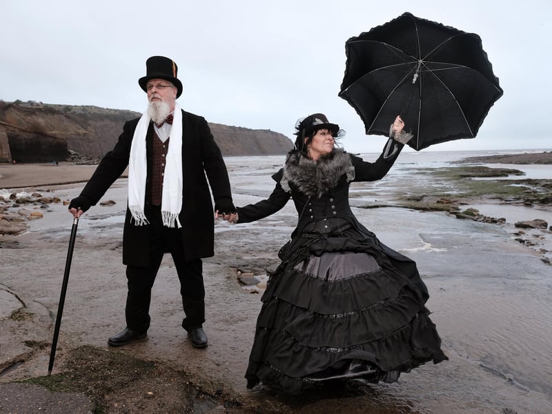 Michael Shelley and Michelle Hepworth brave the weather on the seafront as Storm Darragh hits. picture: Richard Ponter