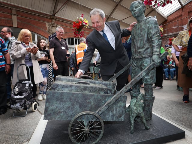 Sculptor Stephen Carvill with his new masterpiece.