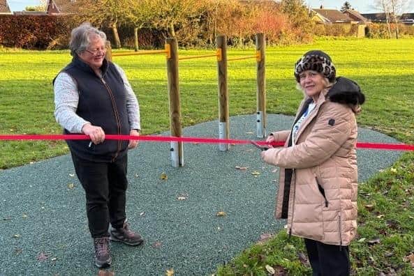 Councillors Lynda Wallis, right, and Heather Phillips open the trim trail.