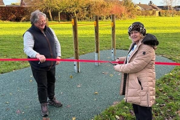 Councillors Lynda Wallis, right, and Heather Phillips open the trim trail.